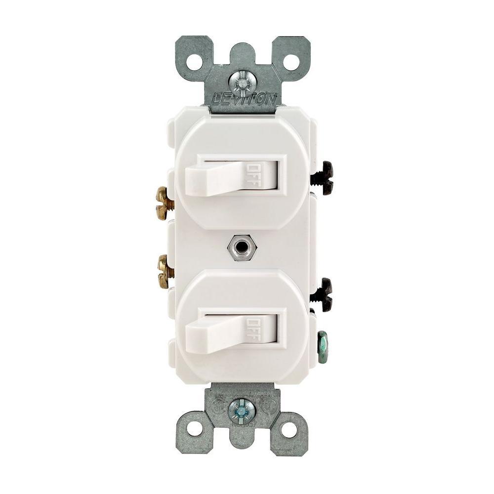 15 Amp Combination Double Switch, White