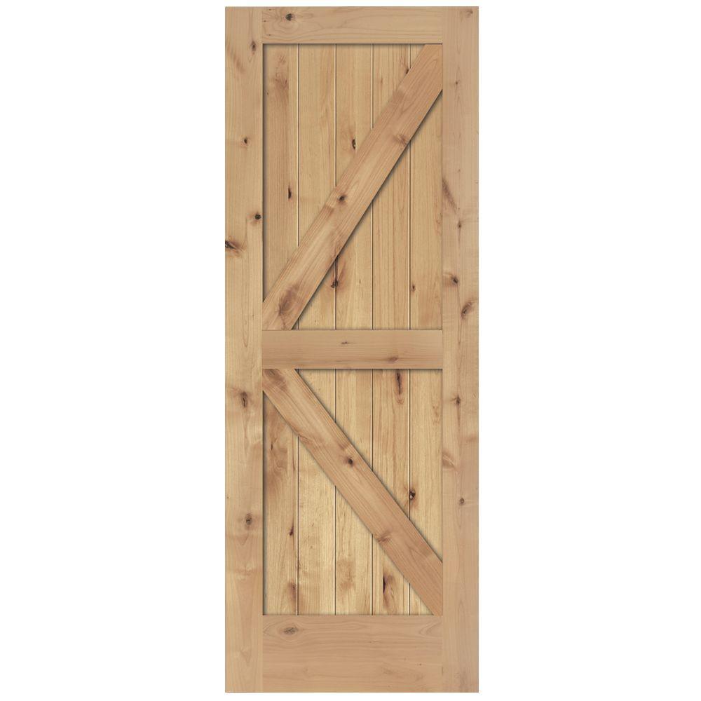 30 in. x 80 in. 2-Panel Solid Core Unfinished Knotty Alder Interior Barn Door Slab
