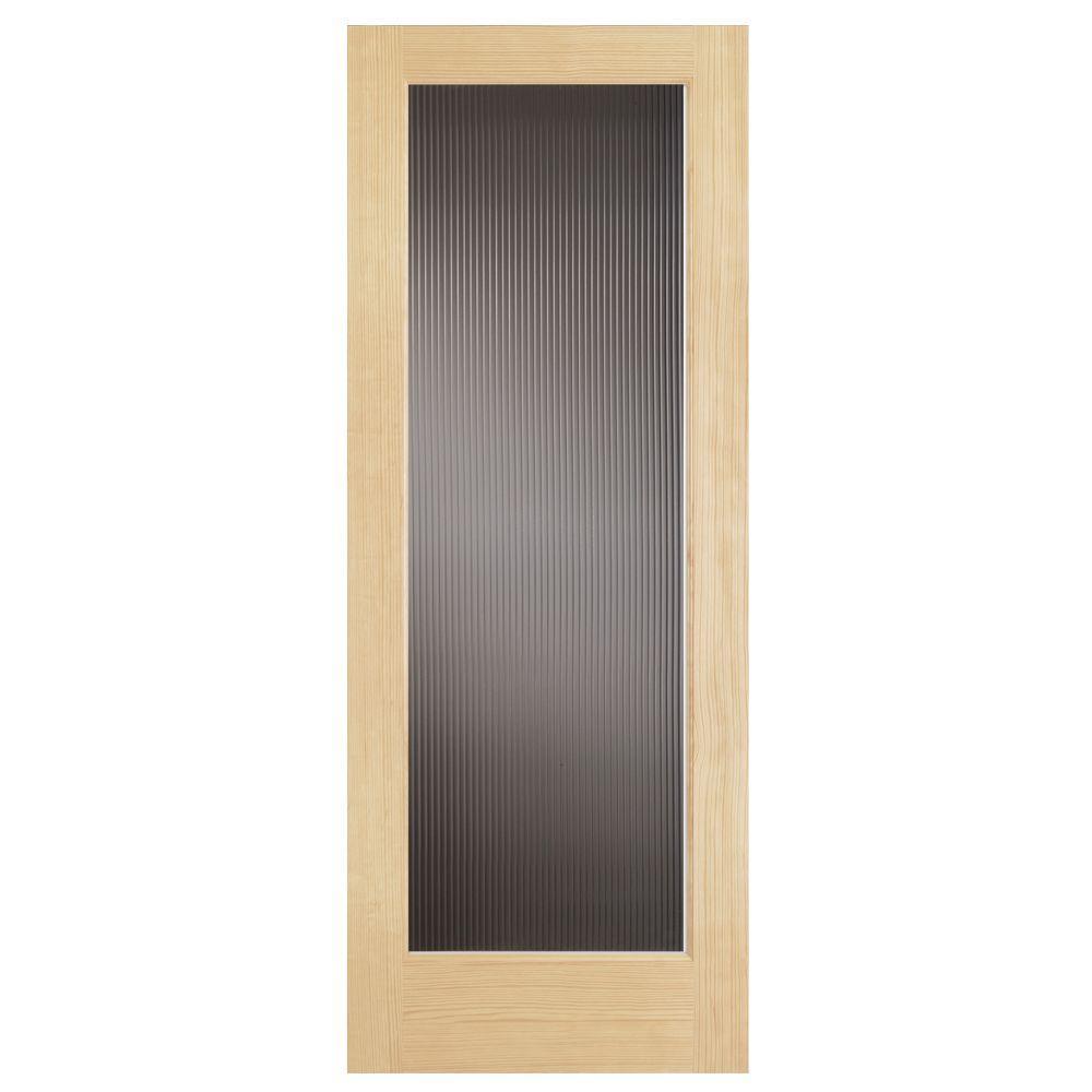 30 in. x 80 in. Modern Full Lite Solid Core Pine Reed Glass Interior Door Slab