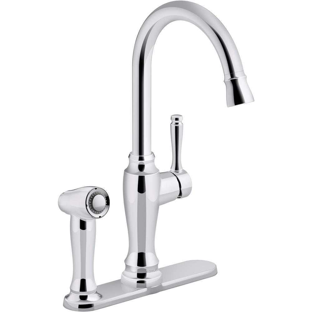 Arsdale Single-Handle Standard Kitchen Faucet in Polished Chrome with On-Deck Sidespray