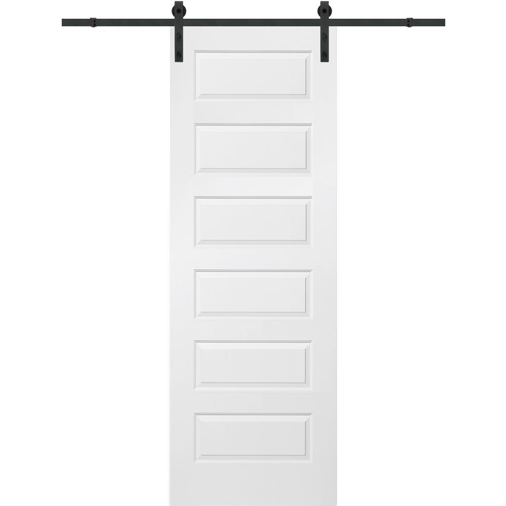 36 in. x 96 in. Rockport Molded Solid Core Primed MDF Smooth Surface Single Sliding Barn Door with Hardware Kit