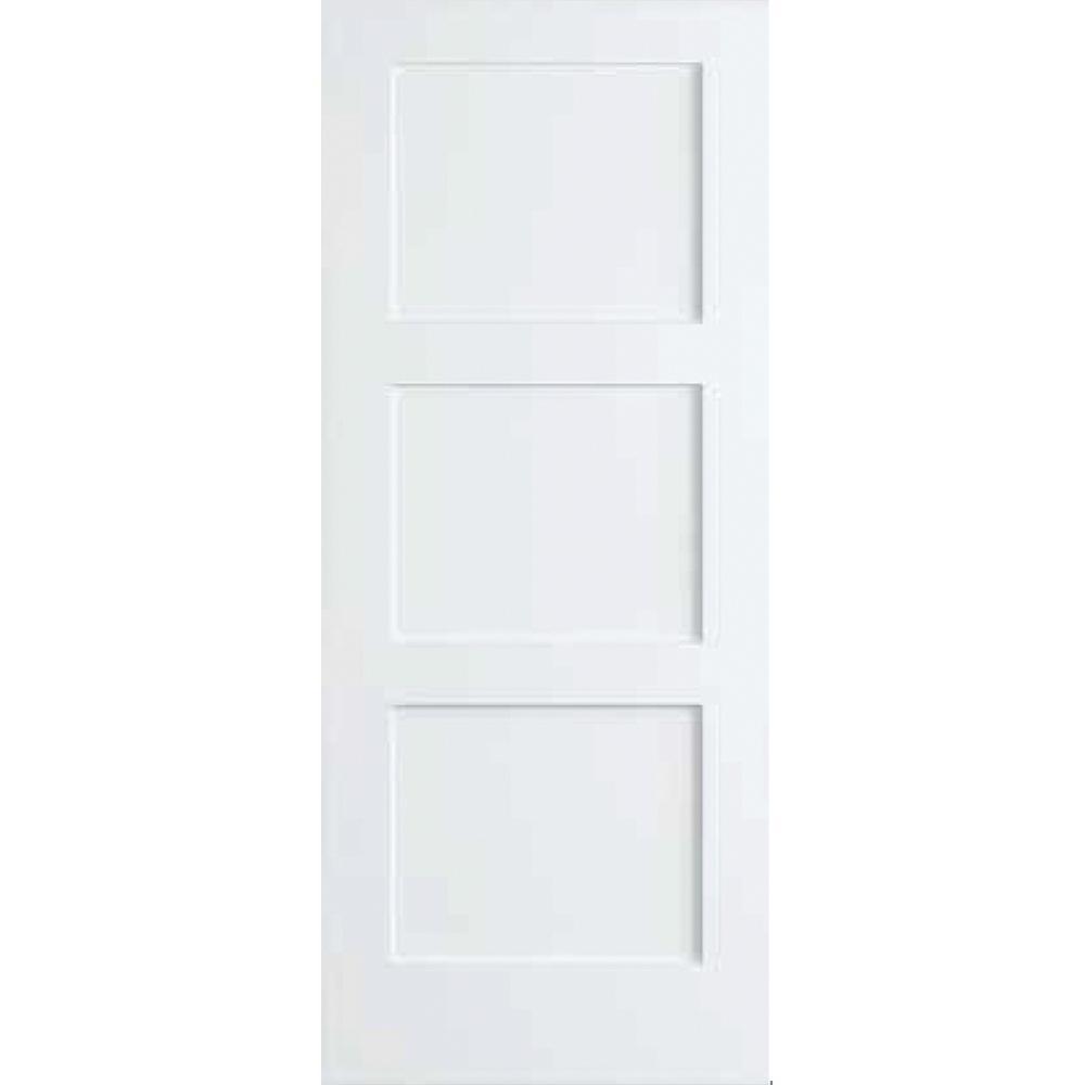 36 in. x 80 in. White 3-Panel Shaker Solid Core Pine Interior Door Slab