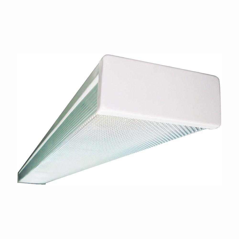 2-Light White Fluorescent Wraparound Steel Ceiling Fixture with Clear Prismatic Acrylic Lens