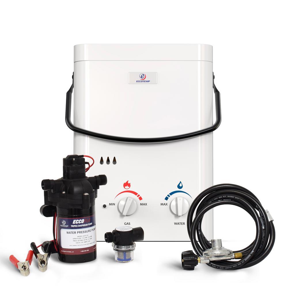 Eccotemp L5 1.5 GPM Portable 37,500 BTU Liquid Propane Outdoor Tankless Water Heater with Eccoflo Water Pump & Strainer