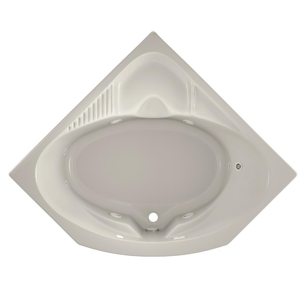 CAPELLA 55 in. x 55 in. Acrylic Center Drain Corner Drop-In Whirlpool Bathtub in Oyster