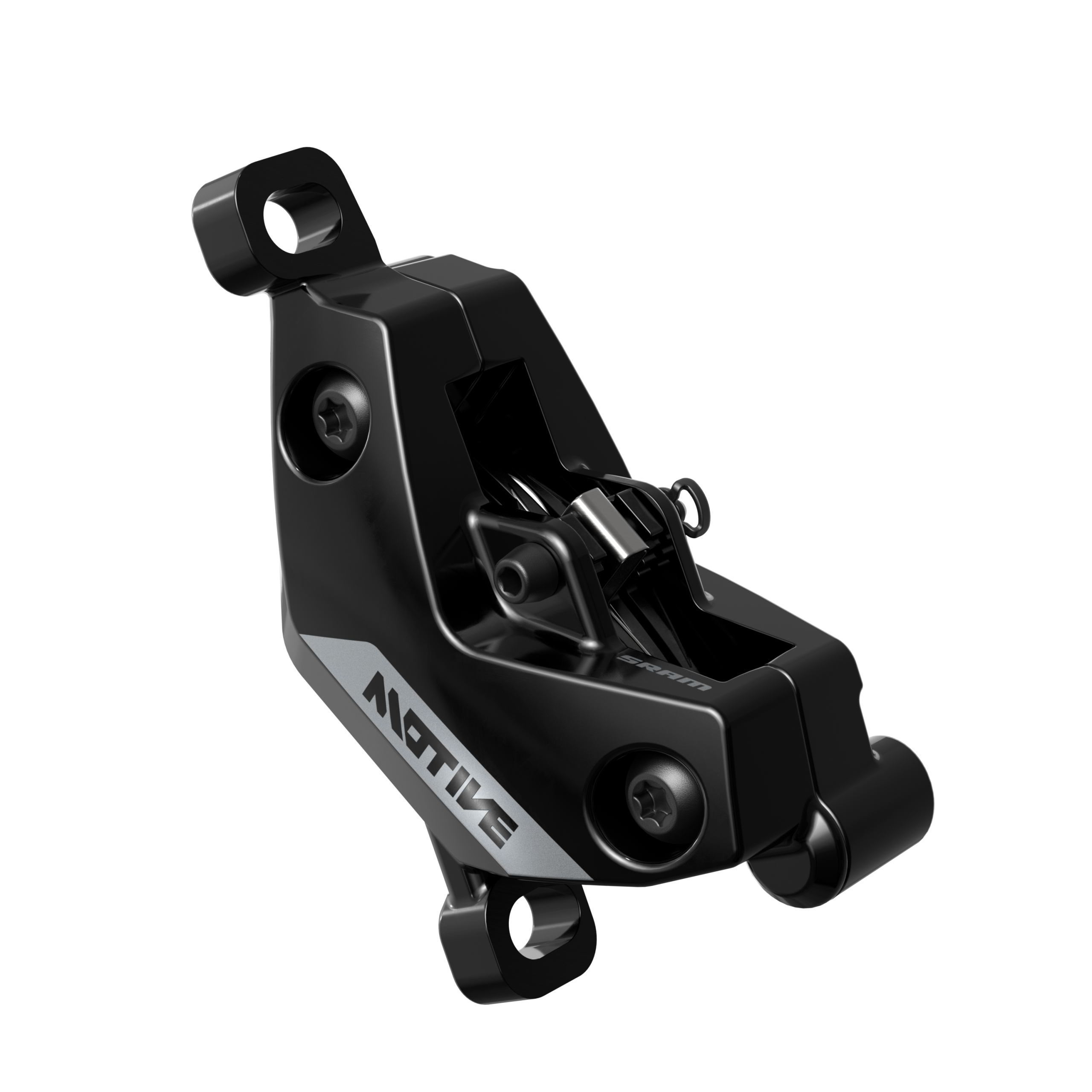 SRAM Motive Silver Disc Brake Caliper Assembly - Front/Rear, Post Mount, 4-Piston, Gloss Black, A1+
