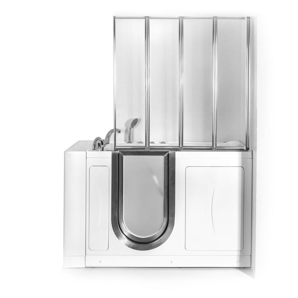 Elite 52 in. Walk-In Whirlpool and Air Bath Bathtub in White with LH Door, Thermostatic Faucet, Dual Drain,Shower Screen