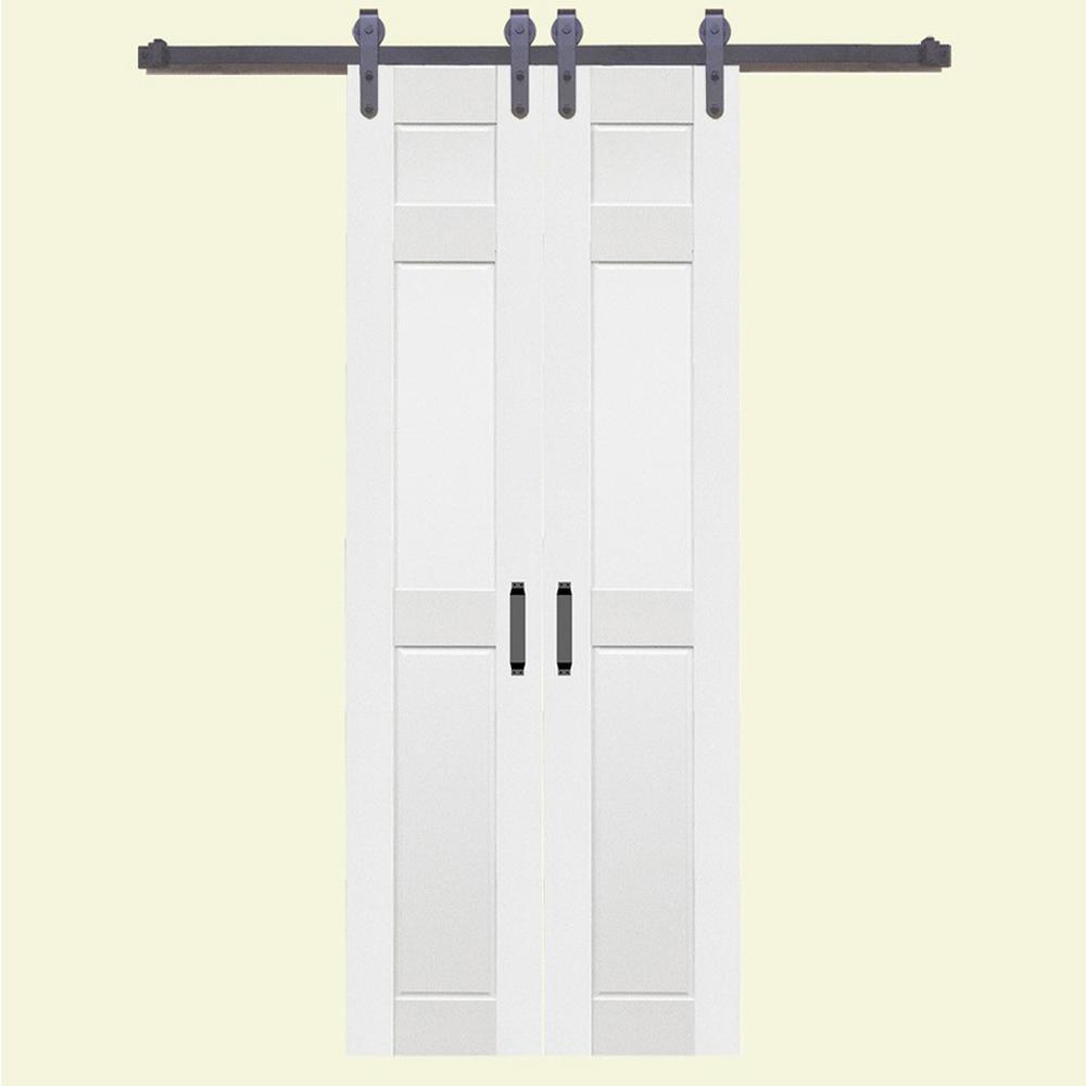 36 in. x 84 in. 6-Panel Composite PVC White Split Barn Door with Hardware Kit