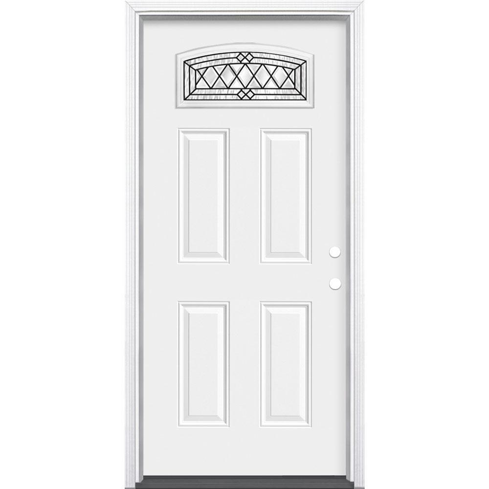 36 in. x 80 in. Halifax Camber Fan Lite Left Hand Inswing Primed Steel Prehung Front Exterior Door with Brickmold