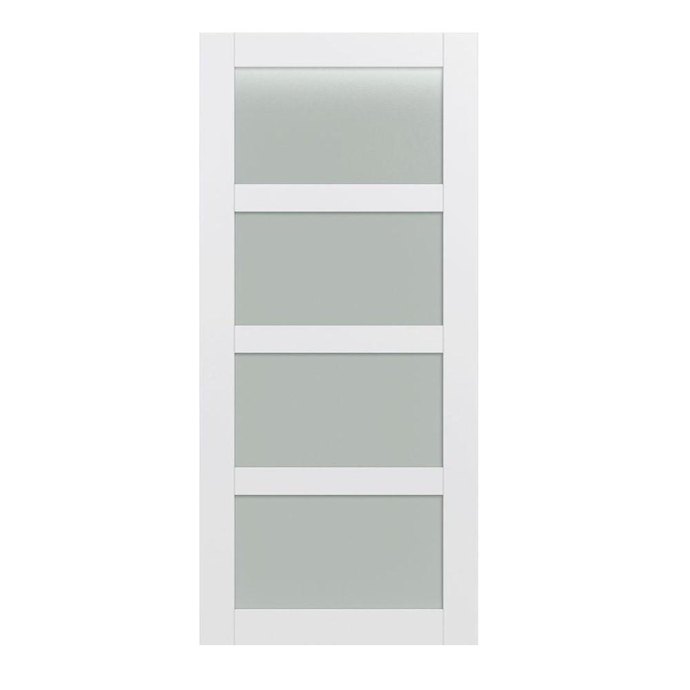 42 in. x 84 in. Shaker 4-Lite Frosted Glass Primed MDF Composite Barn Door Slab