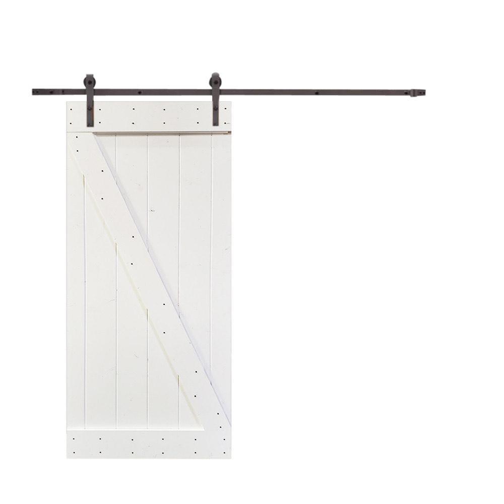 30 in. x 84 in. Z Series White Knotty Pine Wood Interior Sliding Barn Door with Hardware Kit