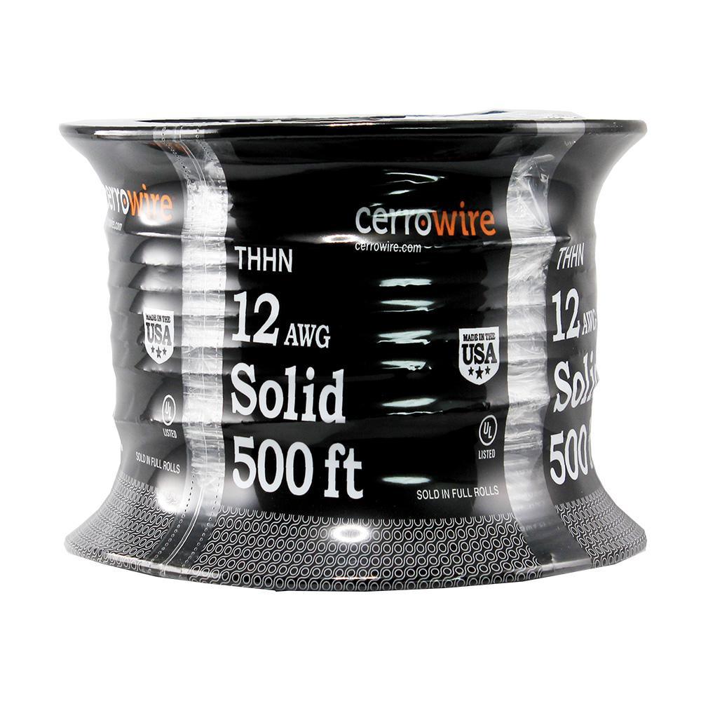 500 ft. 12/1 Black Solid THHN Wire