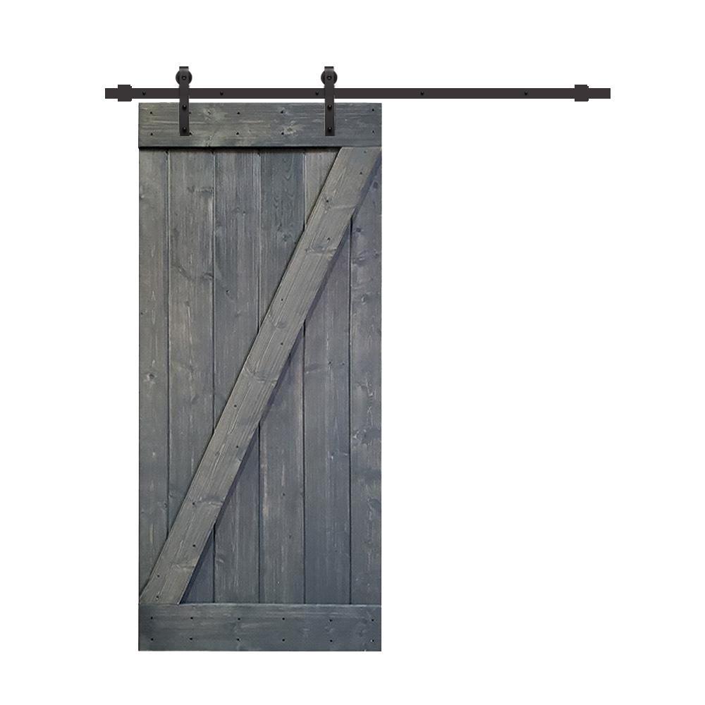 Z Series 30 in. x 84 in. Gray Knotty Pine Wood Interior Sliding Barn Door with Hardware Kit