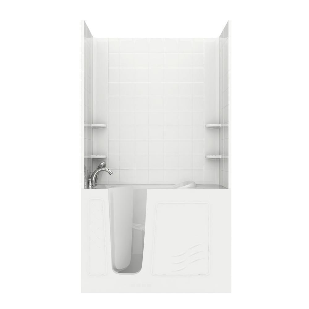 Rampart Nova Heated 4.5 ft. Walk-in Whirlpool and Air Bathtub with 6 in. Tile Easy Up Adhesive Wall Surround in White