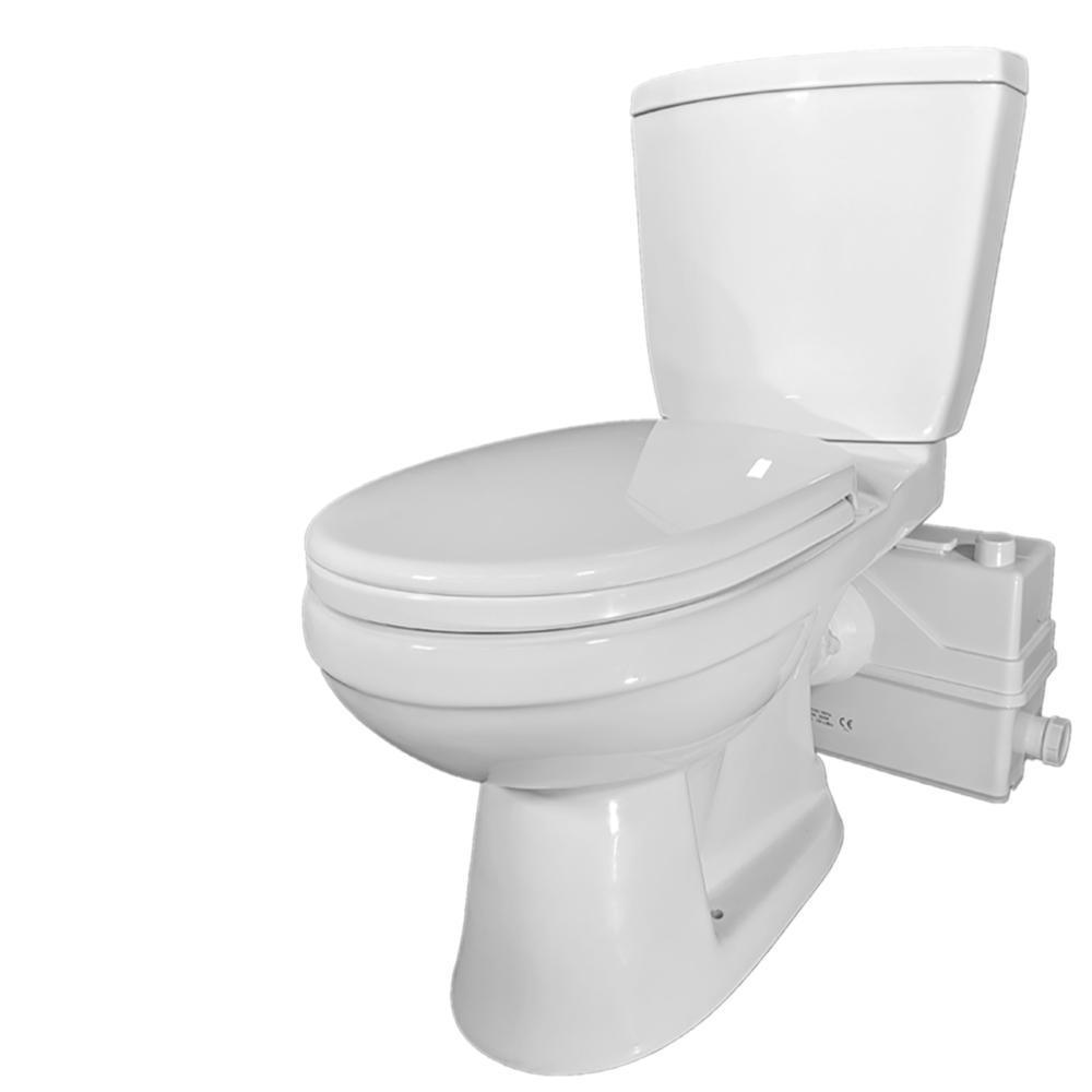 Compact Rear Outlet 2-Piece Macerating Toilet 1.28 GPF Elongated Dual Top Flush White Includes Seat and 1HP Pump