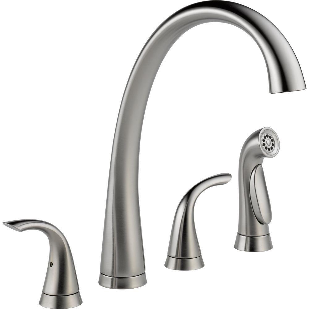 Pilar 2-Handle Standard Kitchen Faucet with Side Sprayer in Arctic Stainless