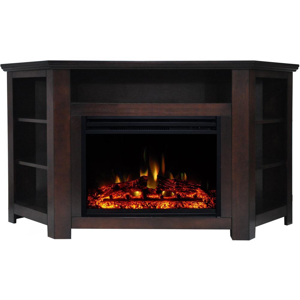 Stratford 59 in. Electric Fireplace Heater TV Stand in Mahogany Corner Enhanced Display, and Remote