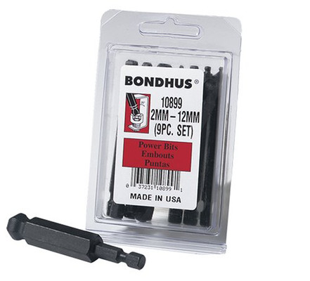Bondhus 10899 Balldriver Power Bits Set of 9, 2-12mm