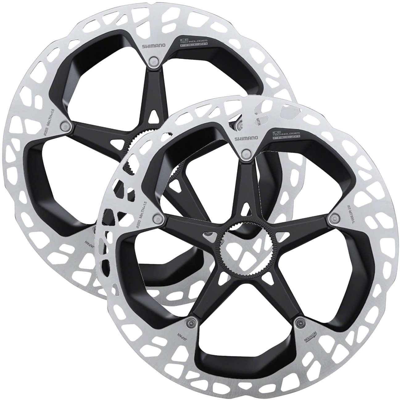 2 Pack Shimano XTR RT-MT900-L Disc Brake Rotors 203mm, Center Lock, Silver/Black