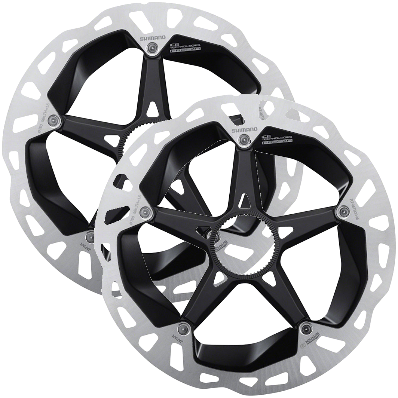 2 Pack Shimano XTR RT-MT900-M Disc Brake Rotors 180mm, Center Lock, Silver/Black