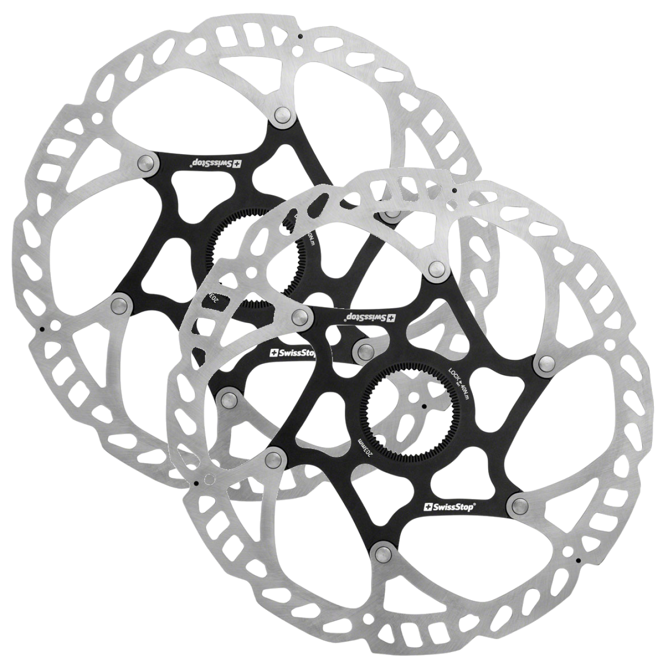 Pack of 2 SwissStop Catalyst Pro Disc Brake Rotor 203mm - Center-Lock, Silver/Black