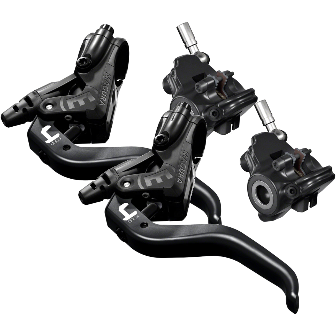 Magura MT4 Disc Brakes and Levers - Front & Rear Hydraulic Flat Mount, Pack of 2