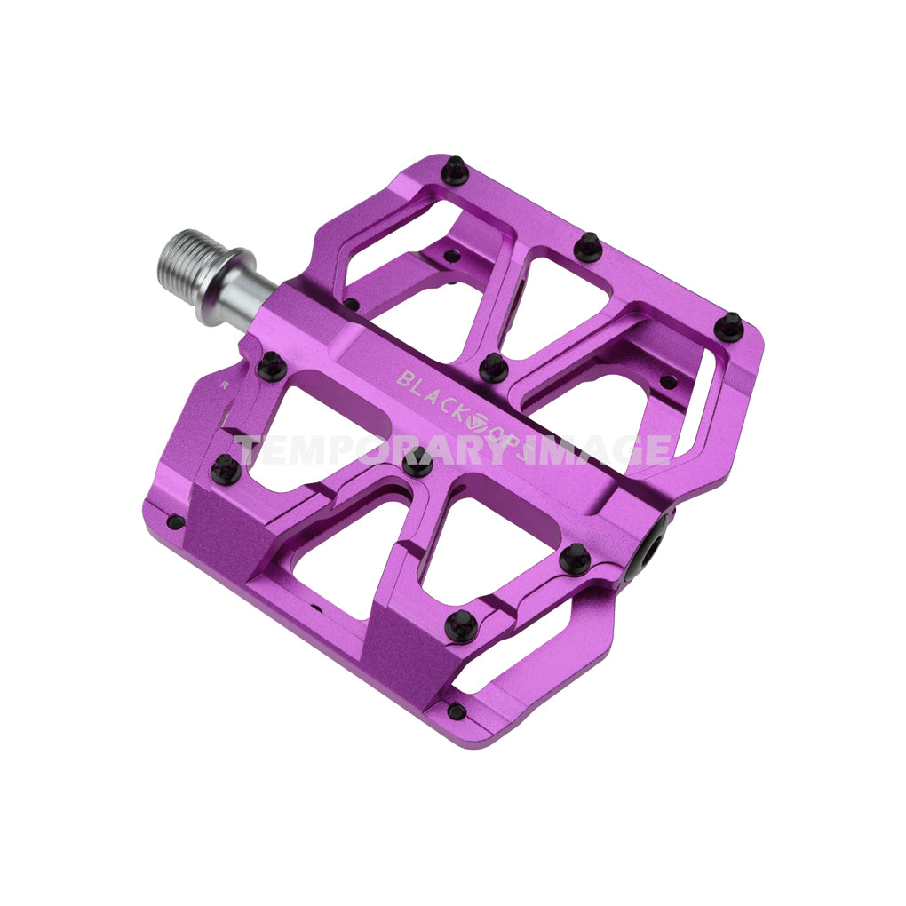 Black Ops Trail Rat Platform Pedals 9/16" Aluminum Body 18 Removable Pins Purple
