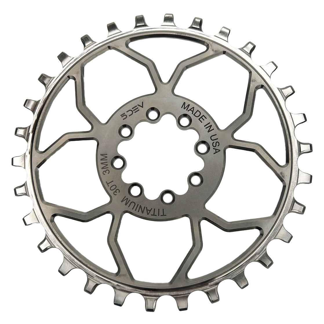 5Dev Titanium 8-Bolt Chainring, 3mm Offset, 32T, Raw/Silver