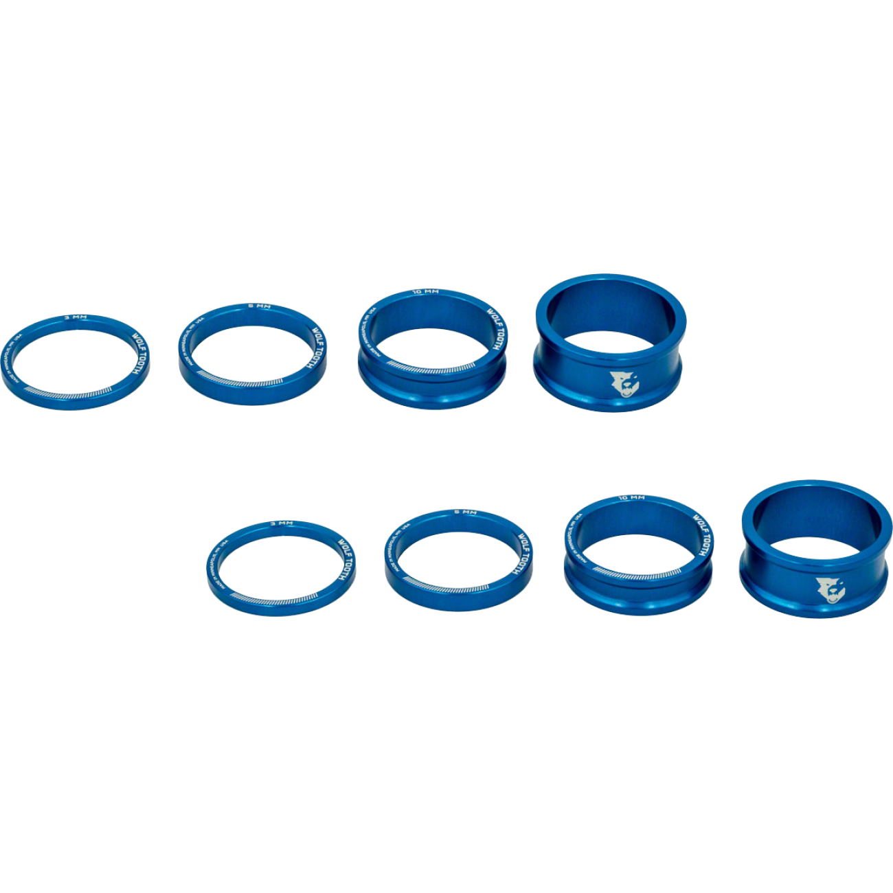Pack of 2 Wolf Tooth Headset Spacer Kit 3, 5, 10, 15mm, Blue