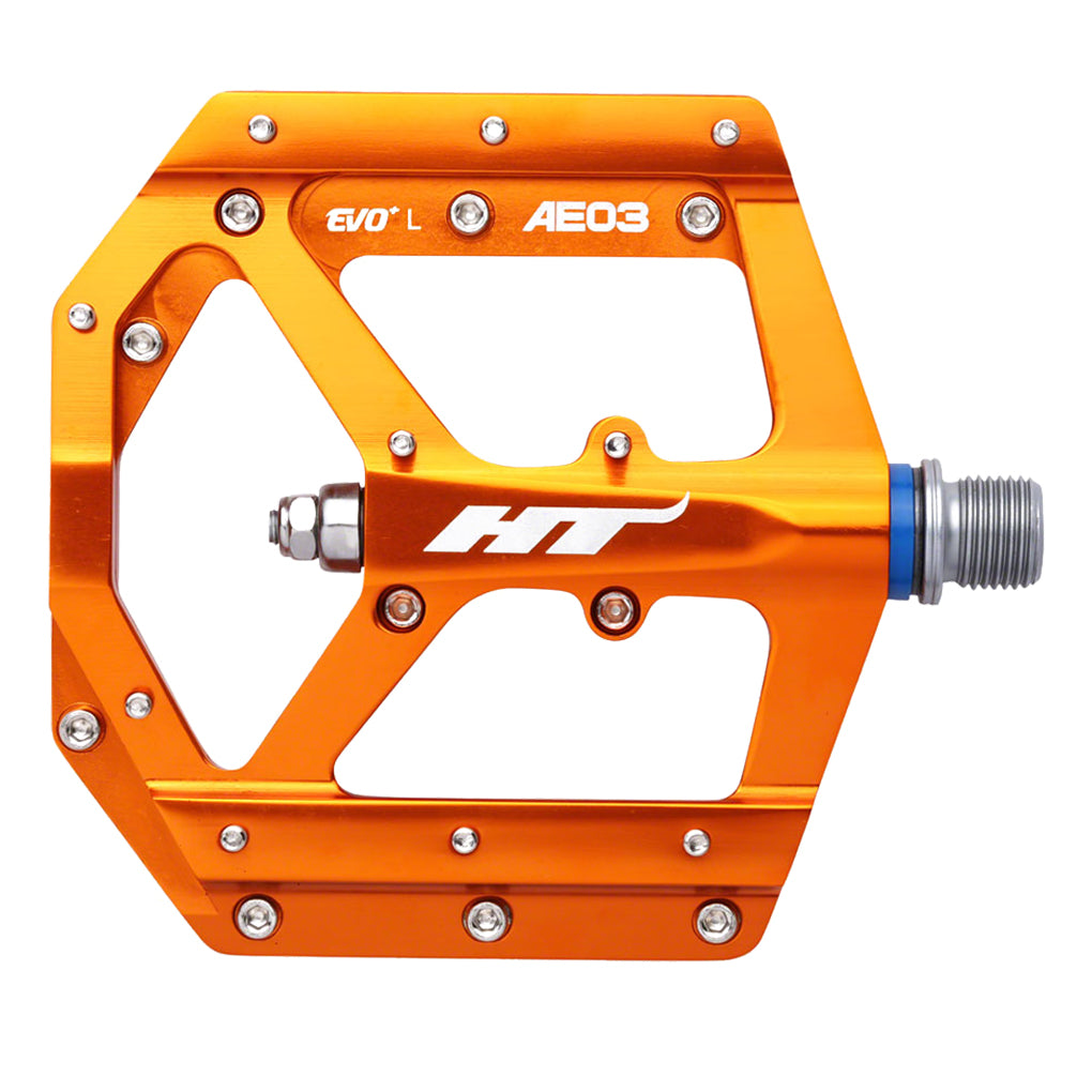 HT AE03 Evo+ Platform Pedals 9/16" Axle Aluminum Body 20 Adjustable Pins Orange