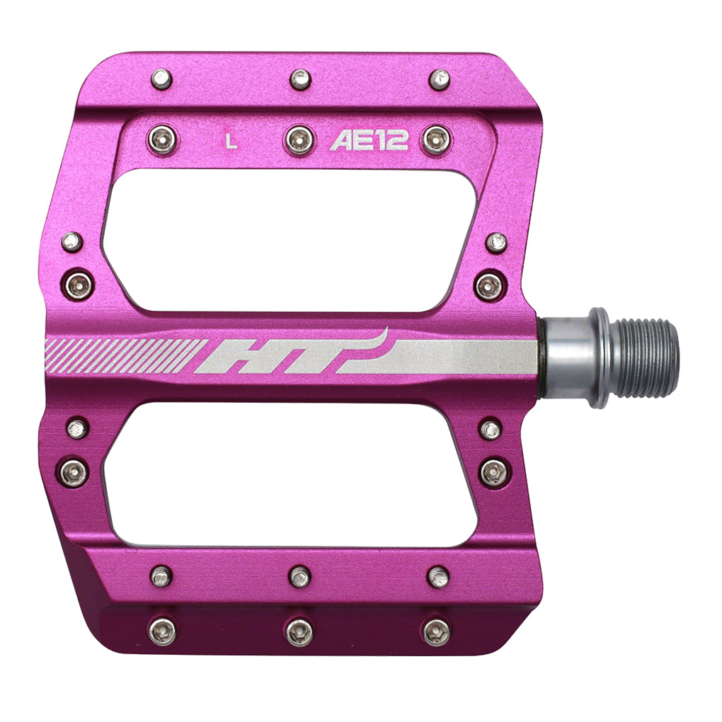 HT AE12 BMX Platform Pedals 9/16" Axle Aluminum Body 20 Replaceable Pins Purple