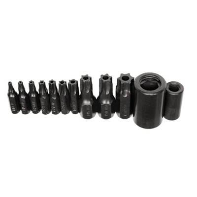K Tool 21500 Tamper Proof Torx Bit Set, T10 to T55, with 1/4" and 3/8" Drive Bit Holders, in Vinyl Holder, U.S.A.