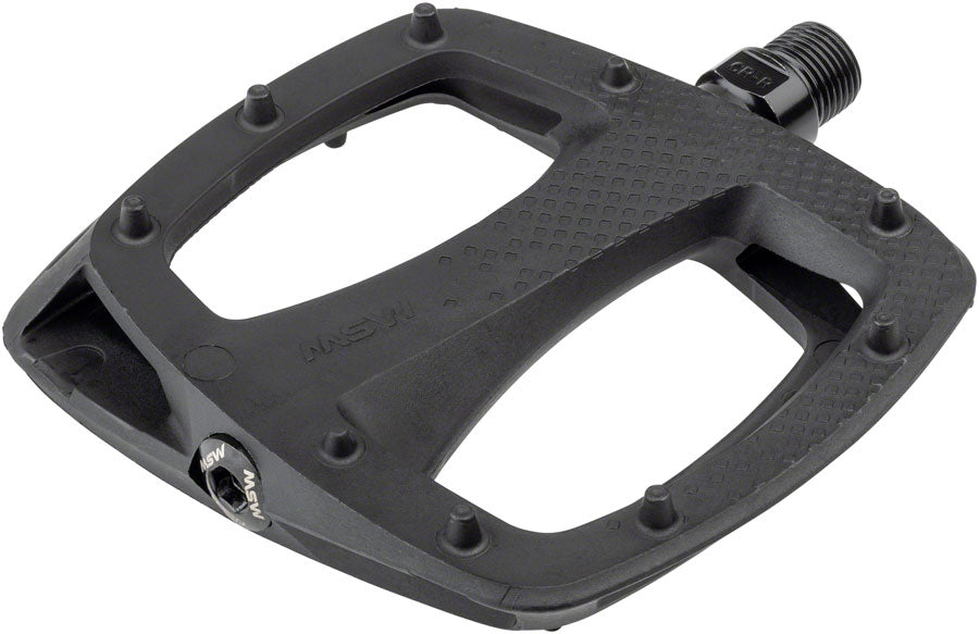 MSW Thump Platform Pedals 9/16" Chromoly Axle Concave Nylon Body Molded Pins Blk