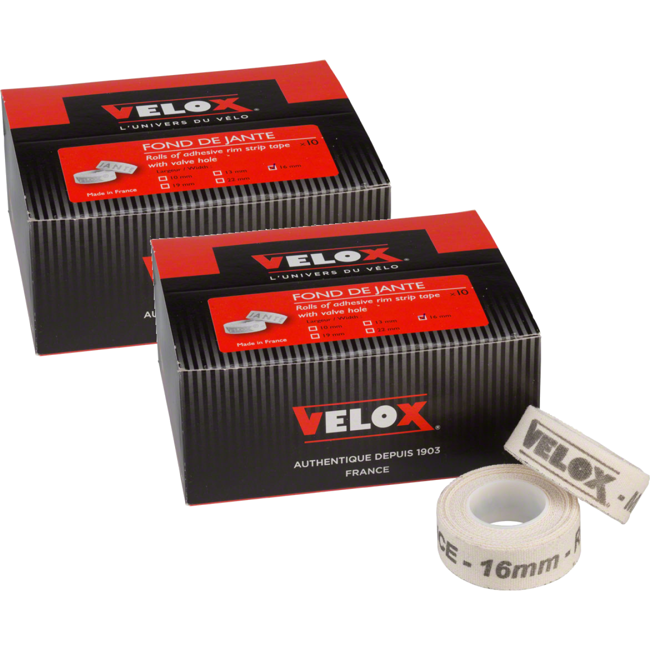 2 Pack Velox Cloth RimTape in Boxes of 10, 22mm Rim Strip Width, All Wheel Sizes