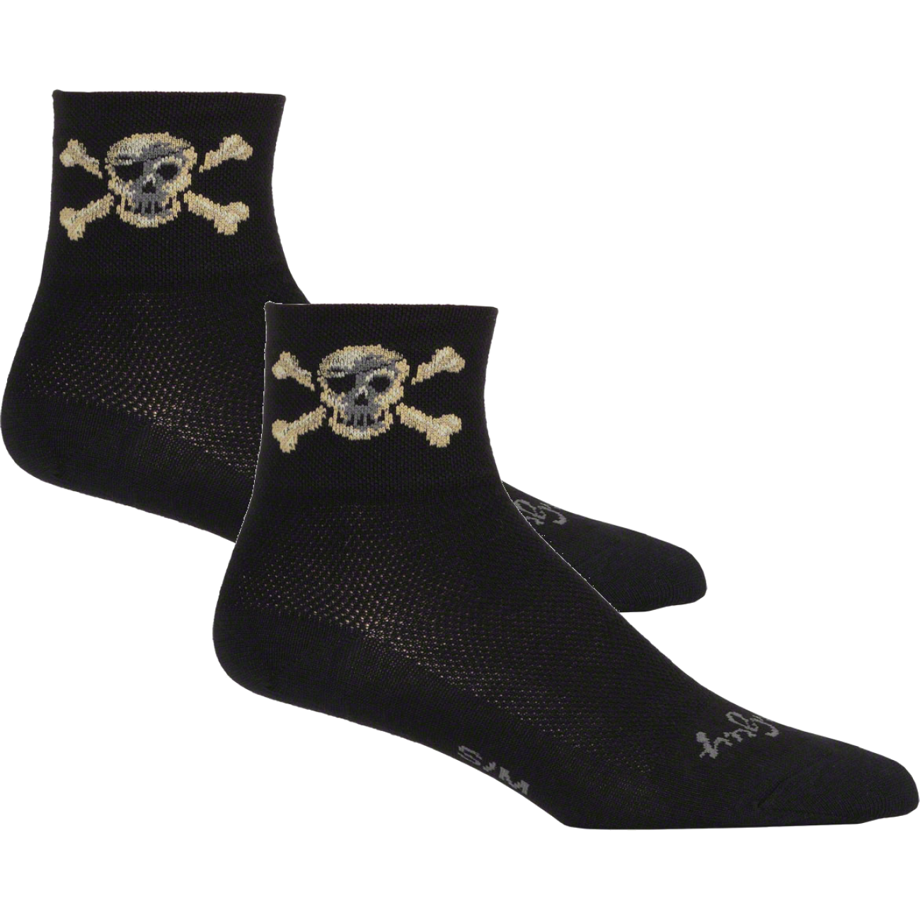 2 Pack SockGuy Pirate Sock Black SM/MD Double Stitched Heel and Toe Mesh Upper
