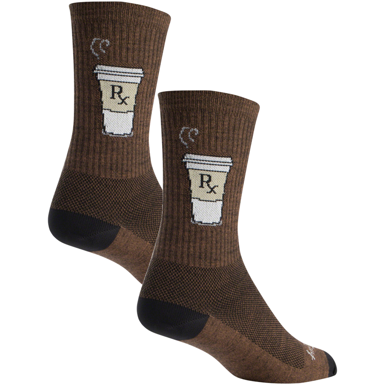 Pack of 2 SockGuy Wool Coffee Addict Socks 6 inch Brown Small Medium Unisex