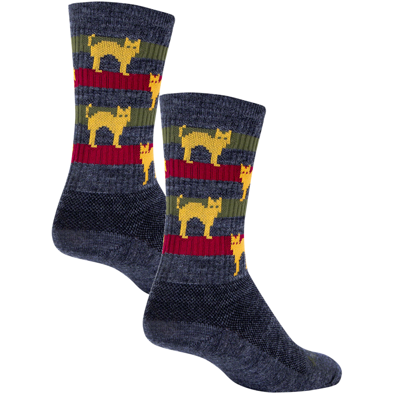 Pack of 2 SockGuy Wool Catz Socks 6 inch Gray Yellow Red Small Medium Unisex