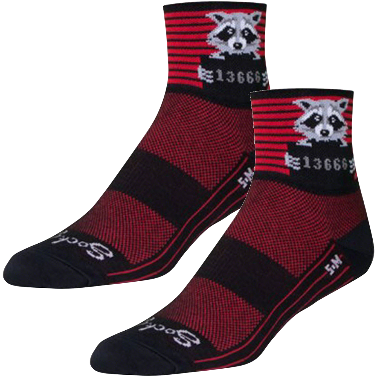 Pack of 2 SockGuy Classic Busted Socks - 3 inch, Black/Red Stripe, Large/X-Large