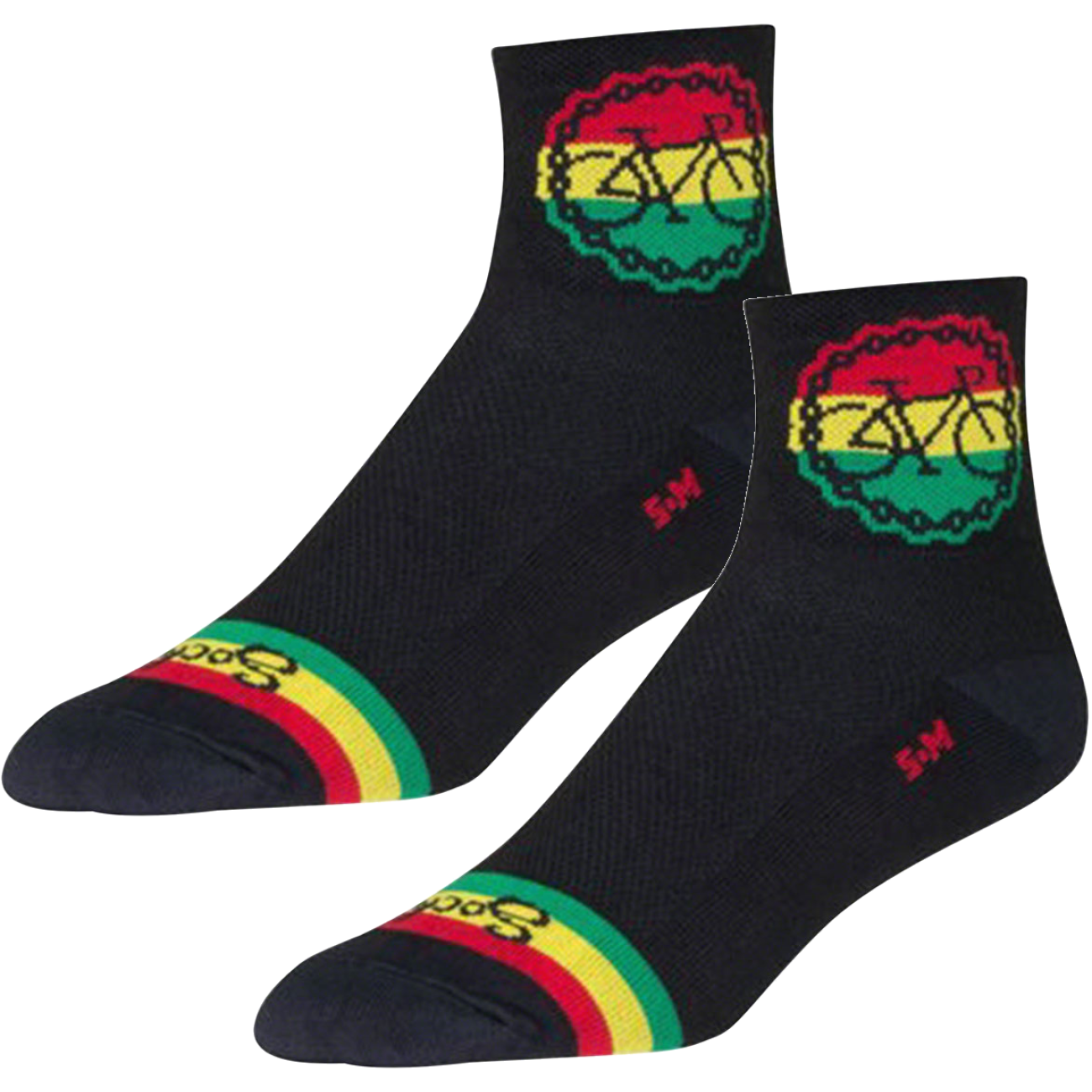 Pack of 2 SockGuy Classic Rasta Ride Socks - 3 inch, Black/Rasta, Large/X-Large