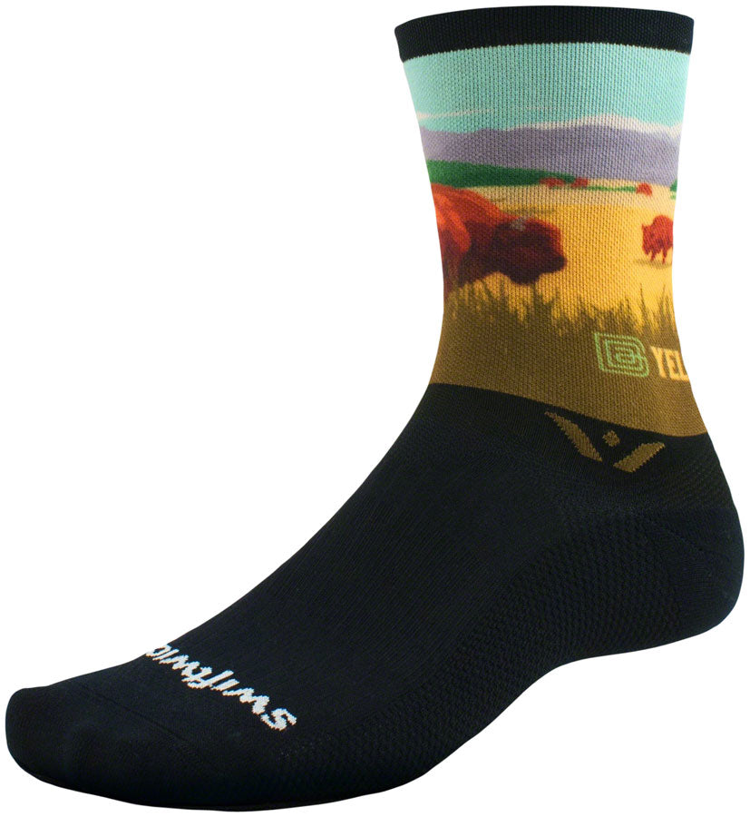 Swiftwick Vision Impression National Park Crew Socks - 6", YellowstAnkle Bison, XL
