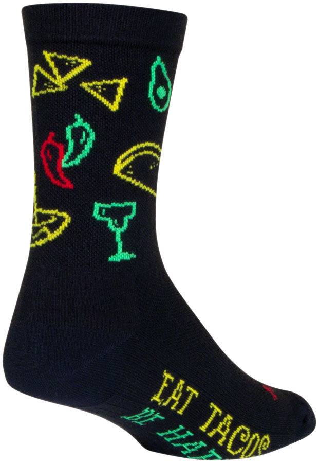 SockGuy Taco Life Crew Sock - 6", Small/Medium Stretch-To-Fit Sizing System