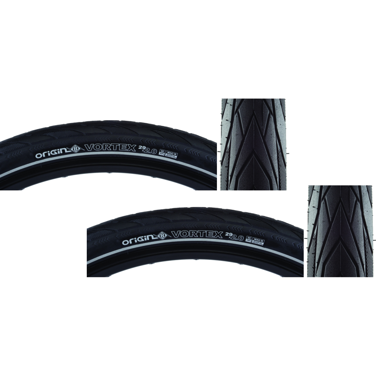 Pack of 2 Origin8 Vortex 29x2.0 Wire TPI 65 Black/Black Reflective Road Tire