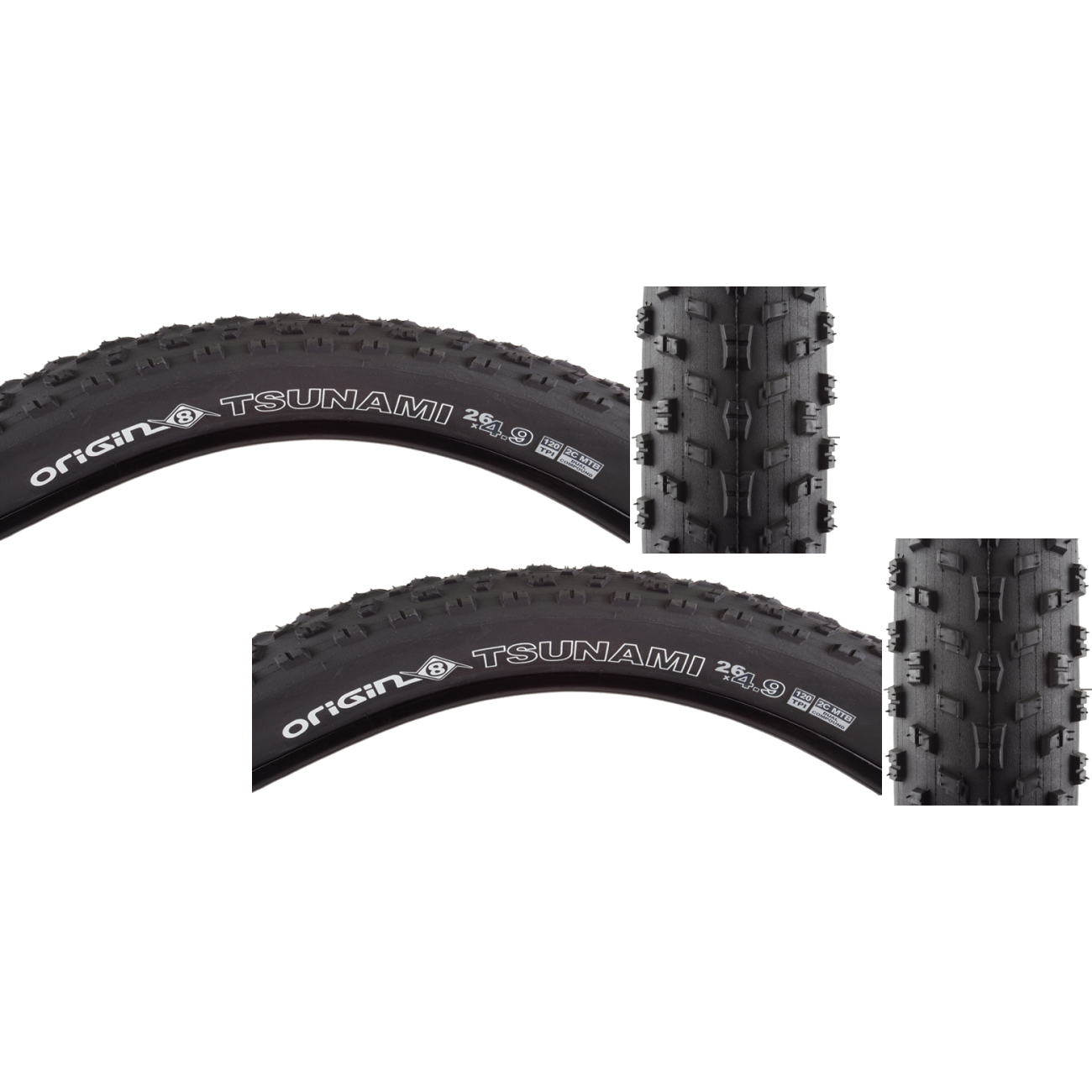 Pack of 2 Origin8 Tsunami 26 x 4.9 Clincher Fold TPI 20 Black/Black Reflective