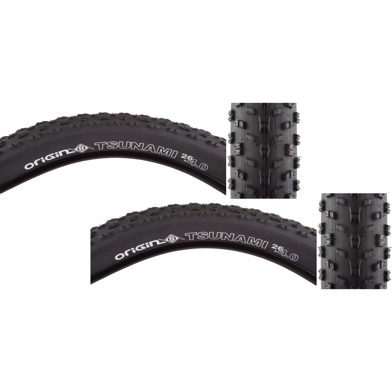 Pack of 2 Origin8 Tsunami 26 x 4.0 Clincher Wire TPI 20 Black/Black Reflective