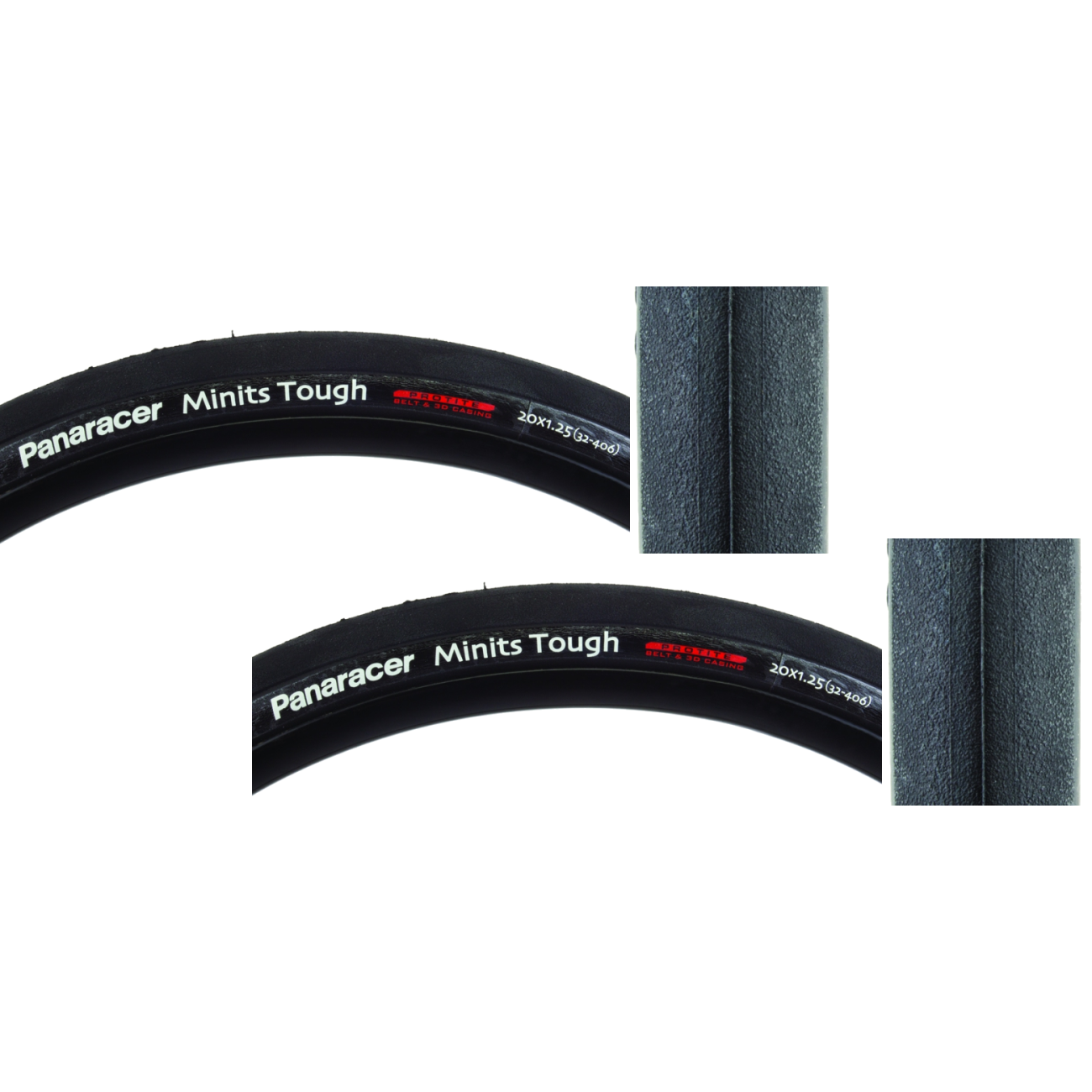 Pack of 2 Panaracer Minits Tough 20x1.25 Wire TPI 100 Black/Black Reflective AH20125-MNT-B3