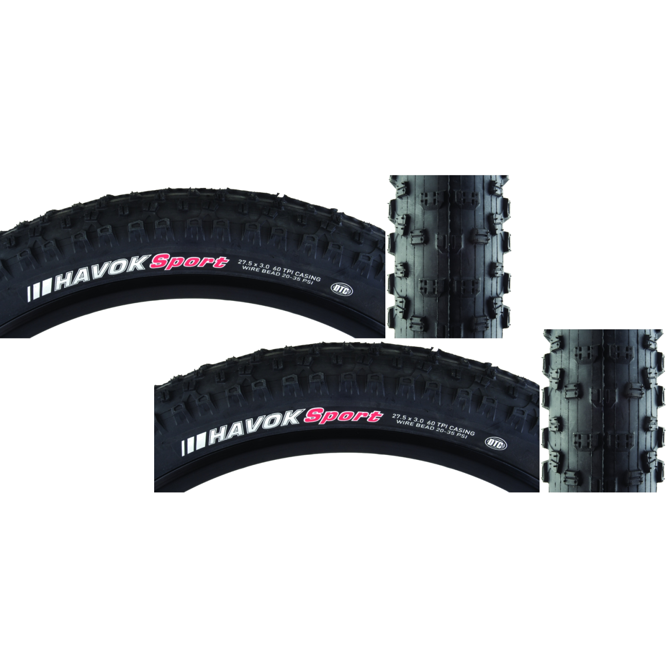 Pack of 2 Kenda Havok Sport DTC 27.5x3.0 Clincher Wire TPI 35 Black/Bsk 213001