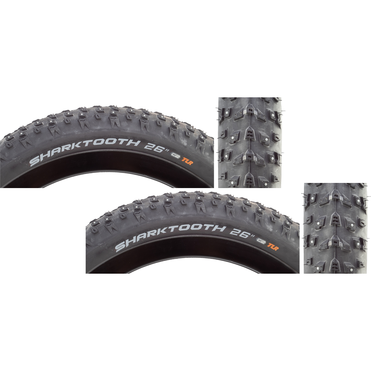 Pack of 2 Arisun Sharktooth 26x4.0 Studded Tubeless TPI 20 Blk/Black Reflective T090304-1