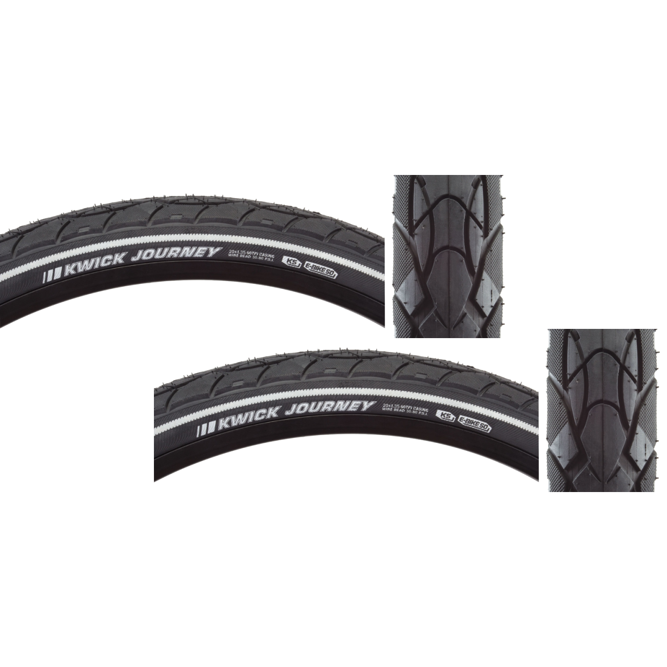 Pack of 2 Kenda Kwick Journey Sport KS 20x1.35 Clincher Wire TPI 80 Black/Black 212964