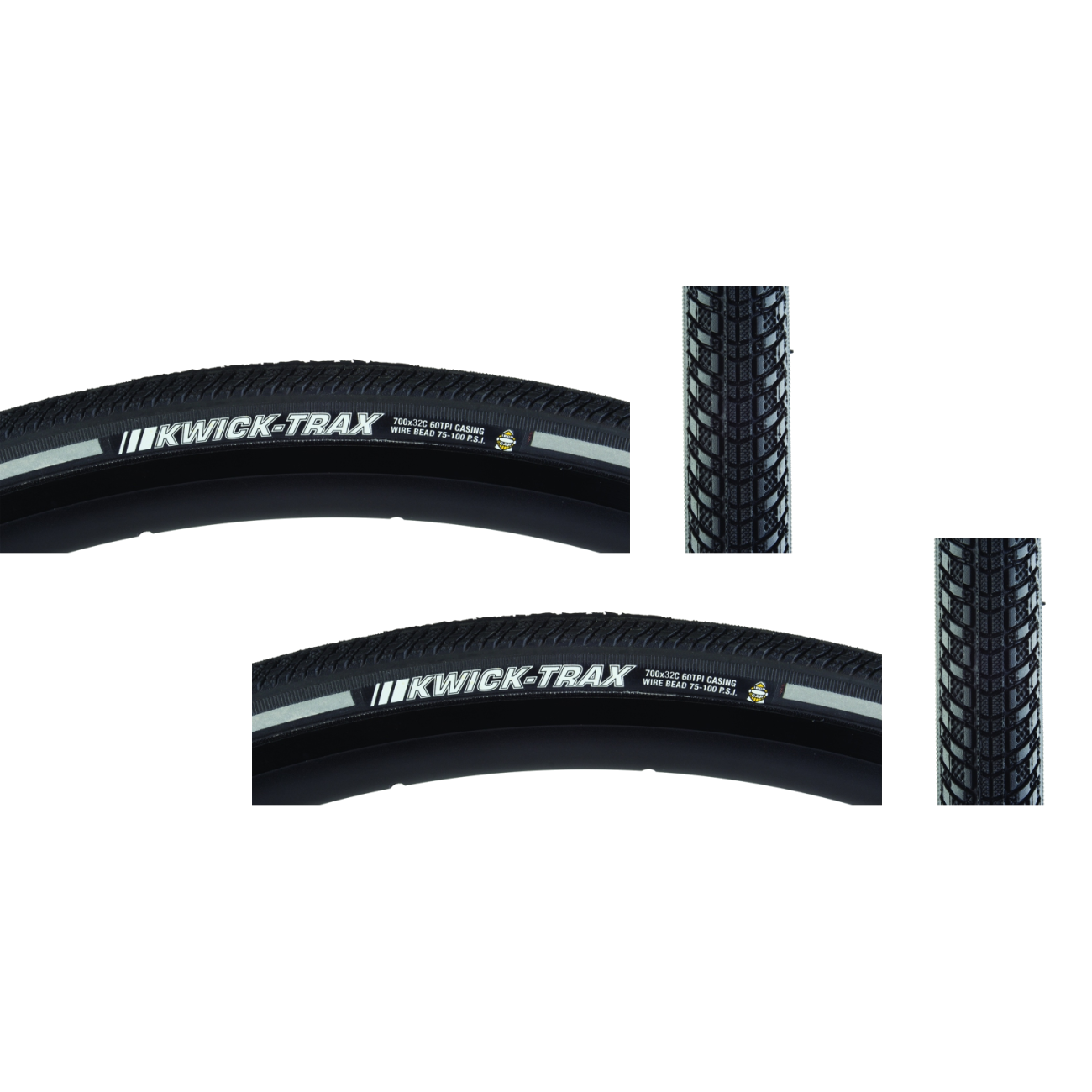 Pack of 2 Kenda Kwick Trax 700x32 Clincher Wire TPI 85 Black/Bsk Reflective 212205