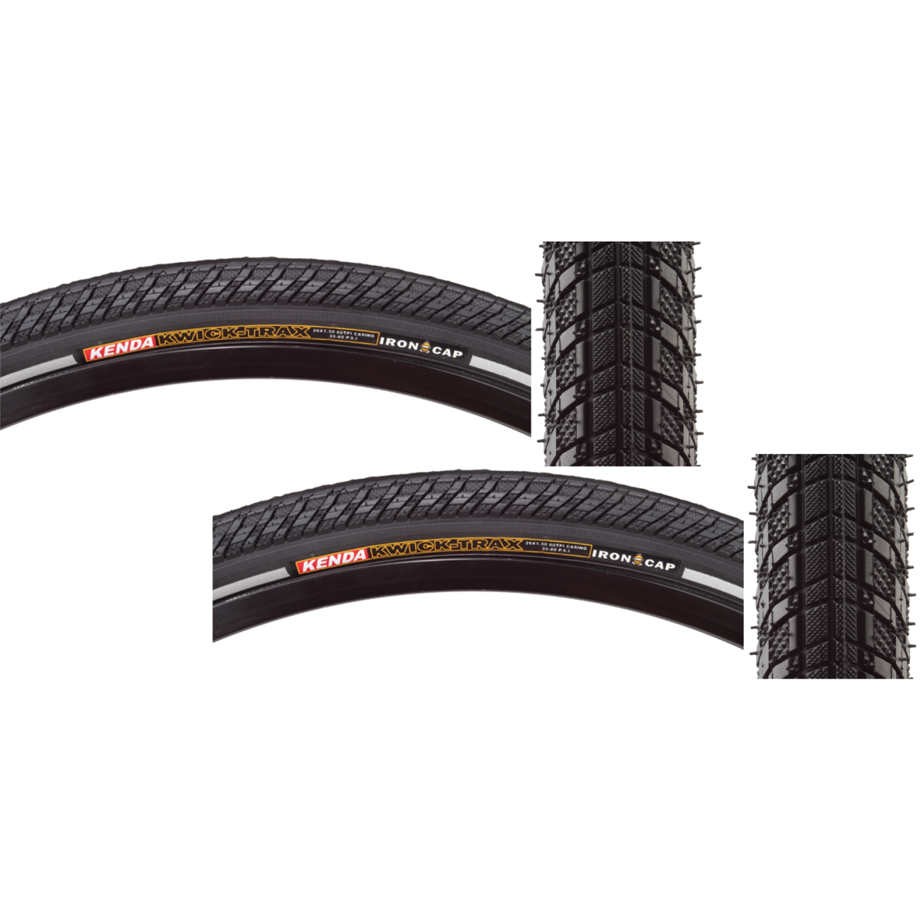 Pack of 2 Kenda Kwick Trax 26x1.5 Clincher Wire TPI 80 Black/Bsk Reflective 212202